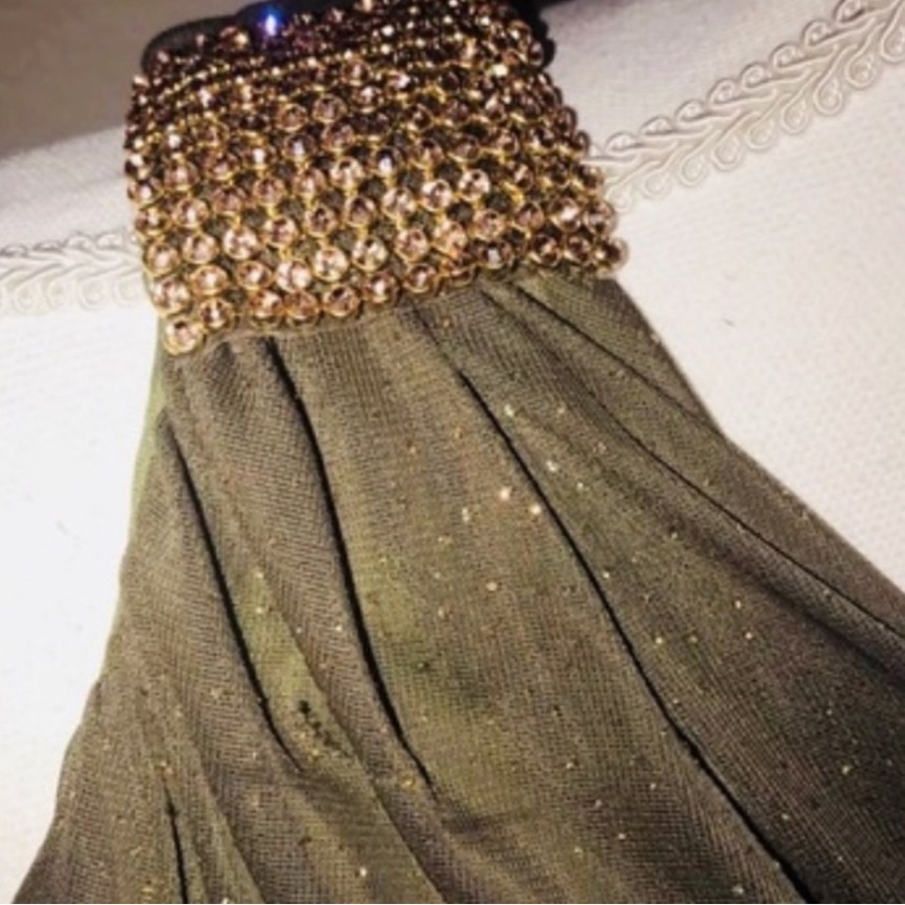 NWT Betsy & Adam One Shoulder Gold Embellished Evening Gown Dress - Picture 4 of 10